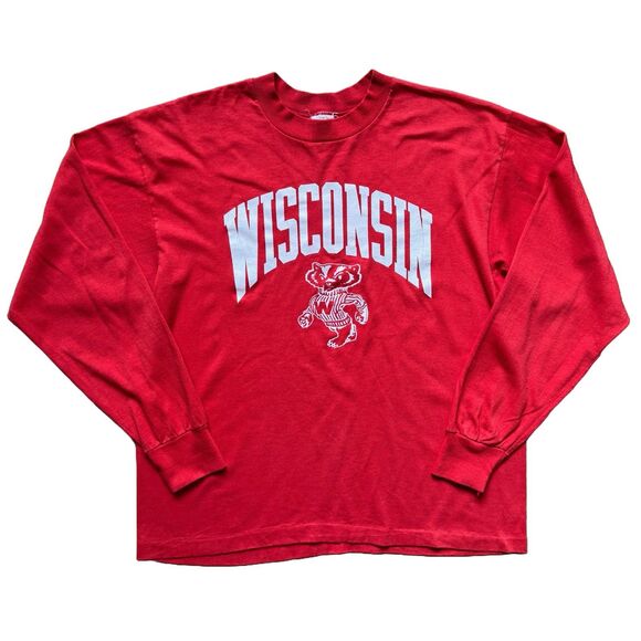 Vintage 80s Wisconsin University X Coca Cola Made In USA Size XL Red Shirt - Picture 1 of 7